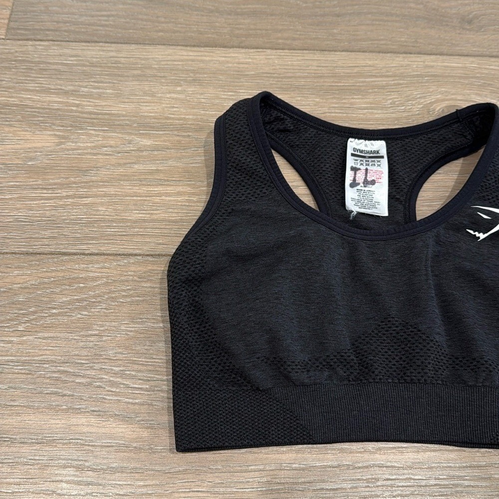 GYMSHARK Black Marl Vital Seamless Racerback Active Gym Pullover Sports Bra Sz S - Picture 3 of 9